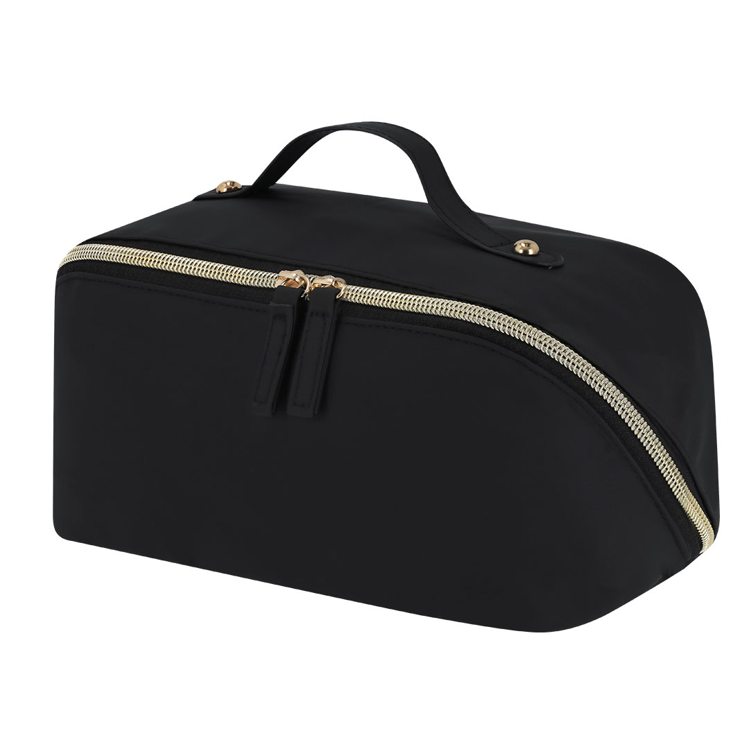 Trousse de toilette noire en similicuir – Design luxueux avec fermeture éclair dorée - Afbeelding 2