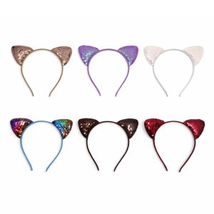 Kinder diadeem set met kattenoortjes – Glitter pailletten haarbanden – 6 stuks