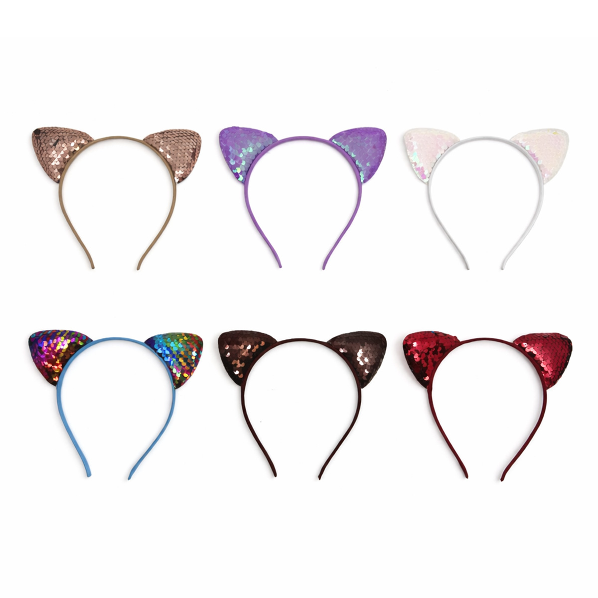 Kinder diadeem set met kattenoortjes – Glitter pailletten haarbanden – 6 stuks