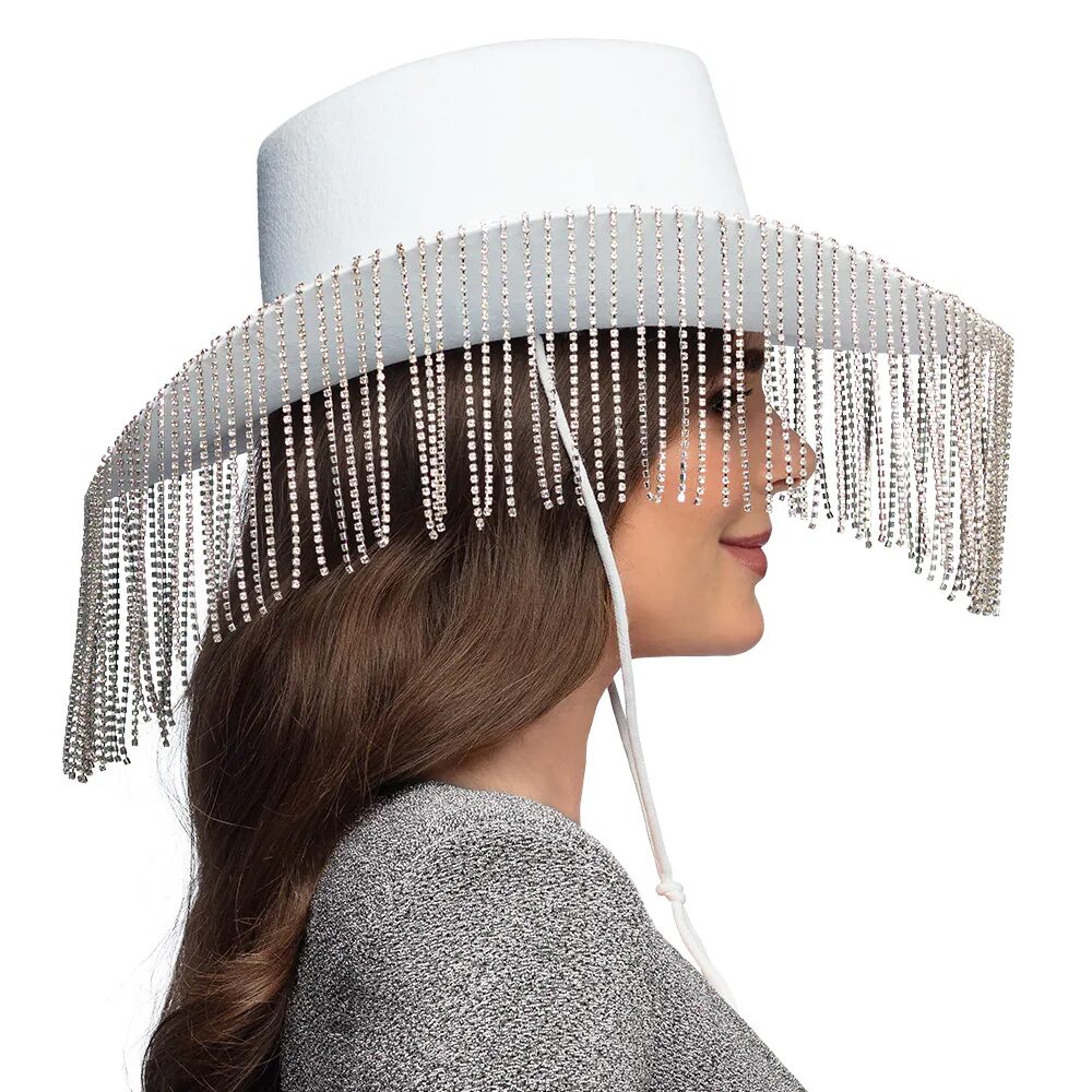 Chapeau de cowgirl showgirl avec strass blanc - Afbeelding 5