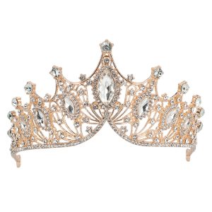 Metal tiara – Crown with rhinestones – Rose gold