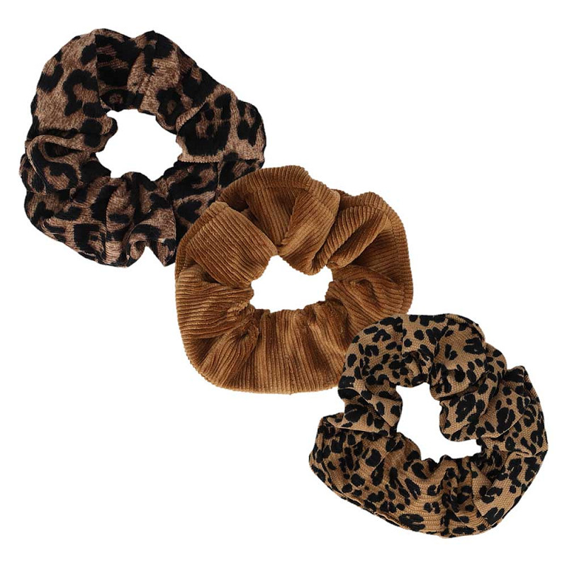 Sarlini scrunchie panterprint set – Haarelastiek bruin/zwart – 3 Stuks