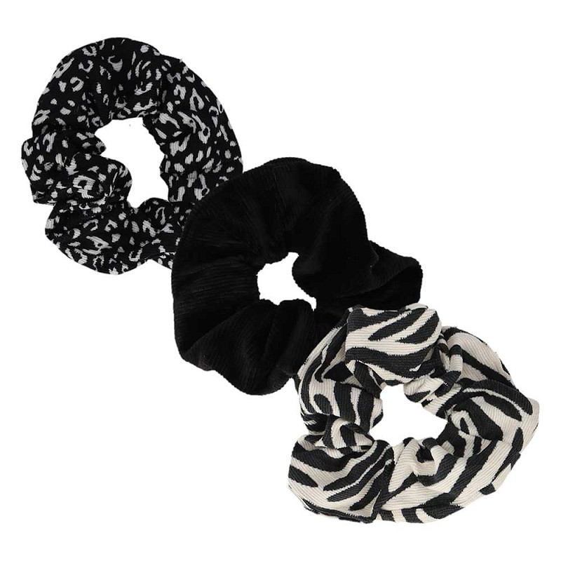 Sarlini scrunchie zebraprint set – Haarelastiek zwart/wit – 3 Stuks - Afbeelding 2