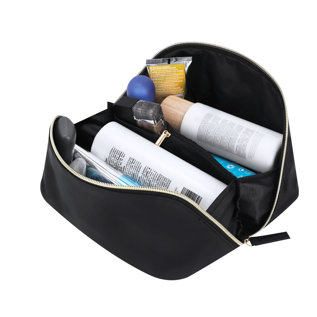 Trousse de toilette noire en similicuir – Design luxueux avec fermeture éclair dorée - Afbeelding 4