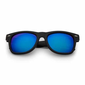 Lunettes de soleil style classique noir mat | verres miroir bleus