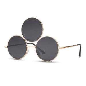 Lunettes de soleil rondes avec 3 verres – Noir