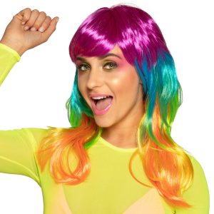 Regenboog pruik halflang – Met pony – Multicolor