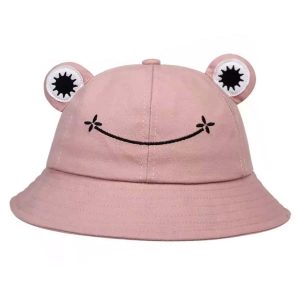 Chapeau de pêcheur grenouille 56-58 cm coton rose clair