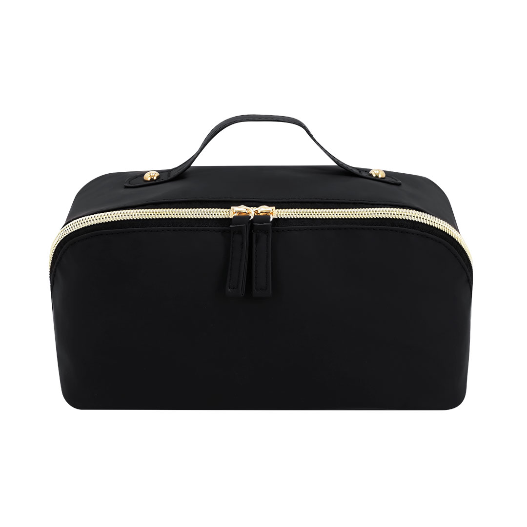 Trousse de toilette noire en similicuir – Design luxueux avec fermeture éclair dorée - Afbeelding 5