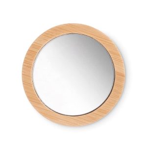Miroir de maquillage en bambou avec pochette de rangement