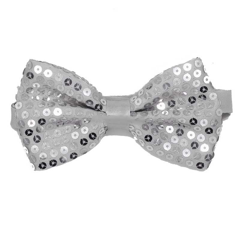 Chapeau de fête Fedora + nœud papillon à paillettes argenté - Afbeelding 4