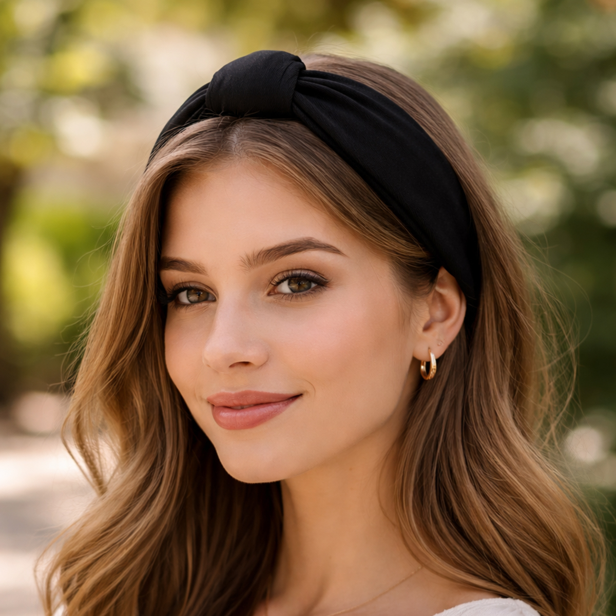 Haarbanden met knoop – Stoffen dames diadeem – Zwart, Roze, Oaker – Set 3 stuks - Afbeelding 4