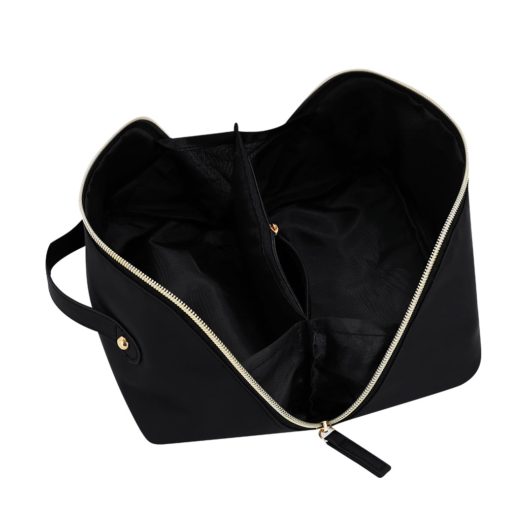 Trousse de toilette noire en similicuir – Design luxueux avec fermeture éclair dorée - Afbeelding 3