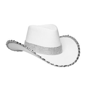 Chapeau de cowboy avec paillettes et strass blanc